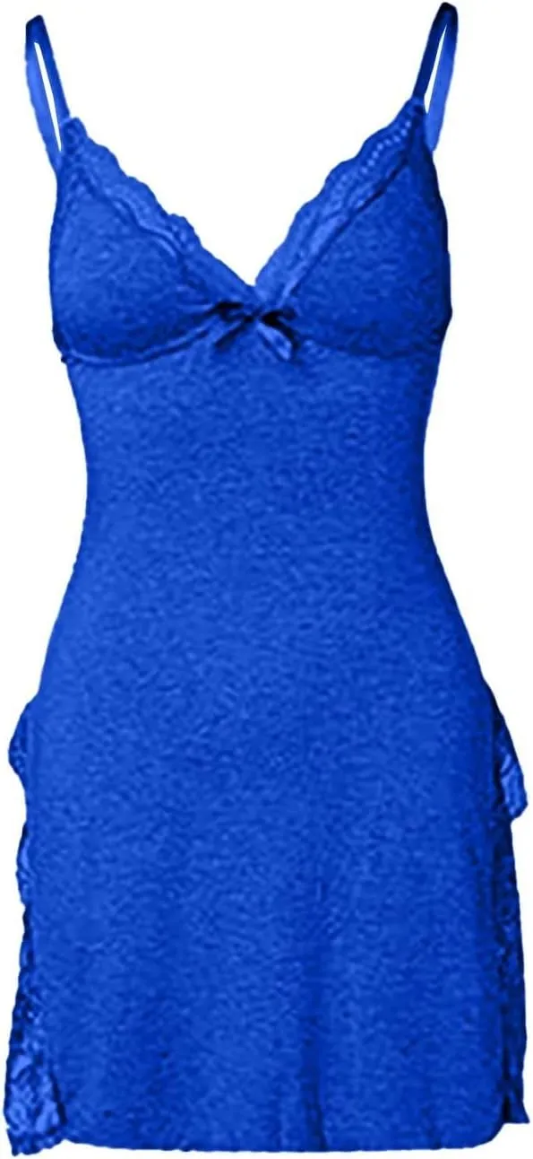 Women's Racerback Sleeveless Nightgown Side Sleep Slit Spaghetti Dress Bowknot Decor Sleep Lace V-Neck Sleeveless Chemise