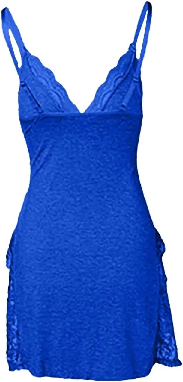 Women's Racerback Sleeveless Nightgown Side Sleep Slit Spaghetti Dress Bowknot Decor Sleep Lace V-Neck Sleeveless Chemise