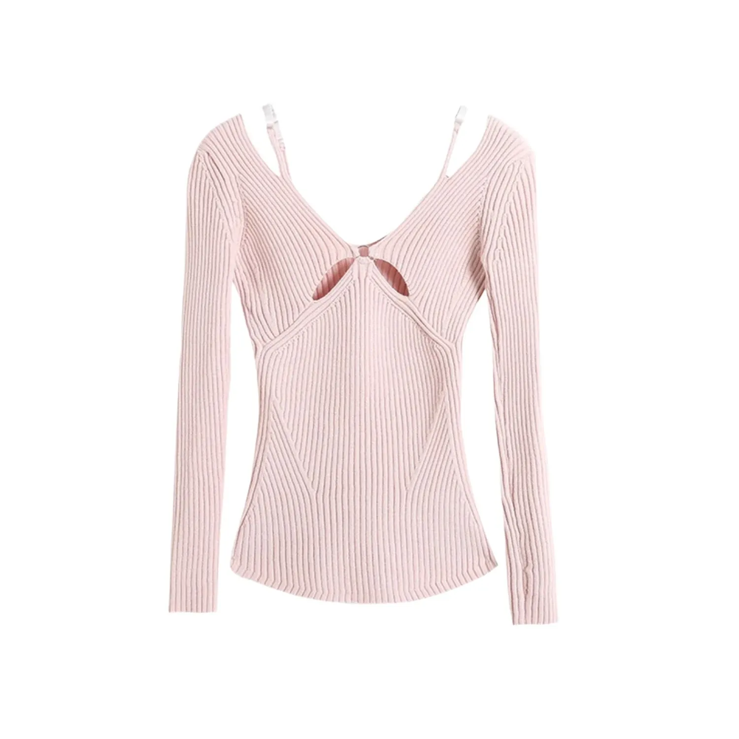 Women's Retro Slim Off-Shoulder Cotton Blouse - Stretch Hollow Out Sweater with Shoulder Straps