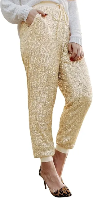 Womens Sequin Flare Pant Women Sequins Wide Leg Pants Fashion Shiny Hight Waist Flared High Waist Shiny Sequin