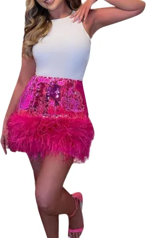Women's Sequin Skirts Shiny Sequined Mini Skirt Sparkly Glitter Bodycon Fluffy Skirts Holiday Rave Party Club Outfit