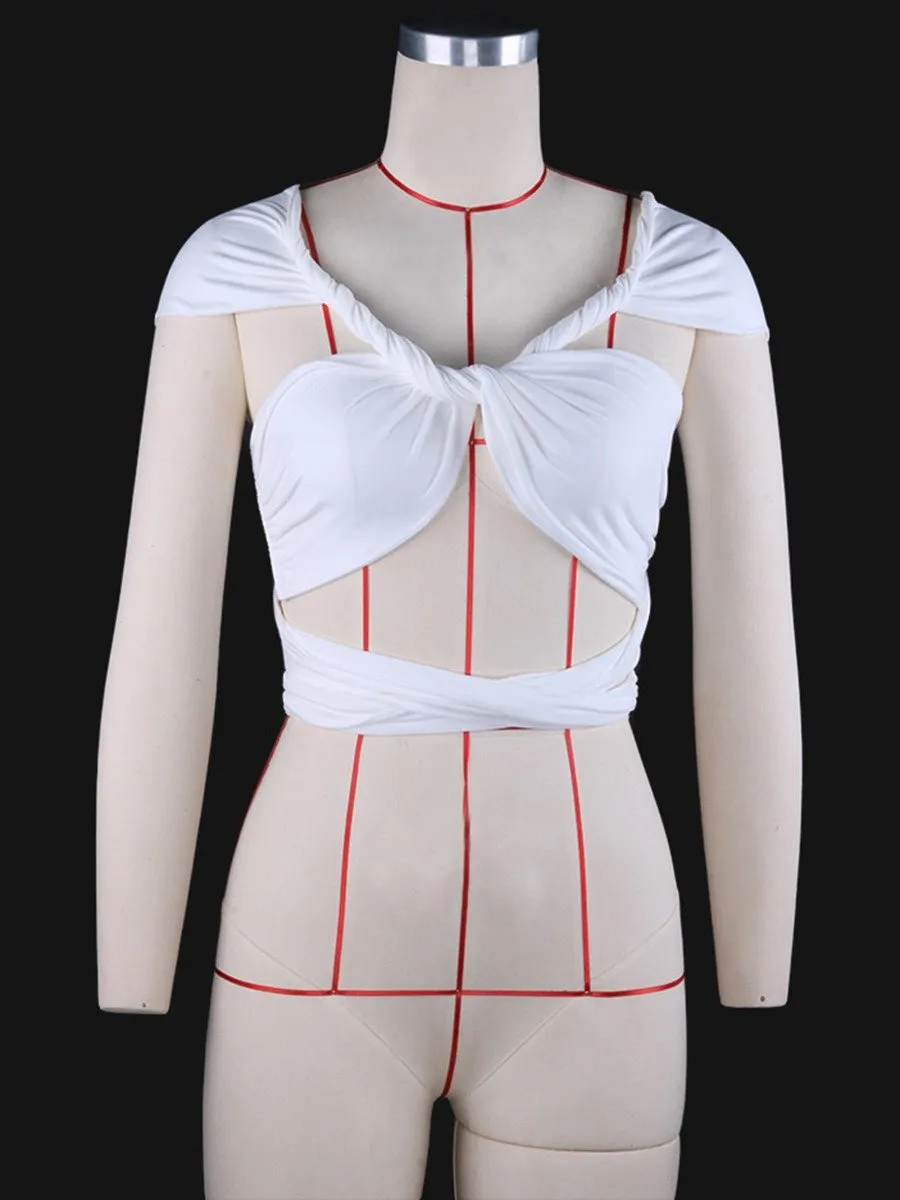Women's Sexy Breast Wrap Strap Crop Top Solid Color One Piece Variable Style