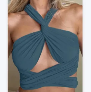 Women's Sexy Breast Wrap Strap Crop Top Solid Color One Piece Variable Style