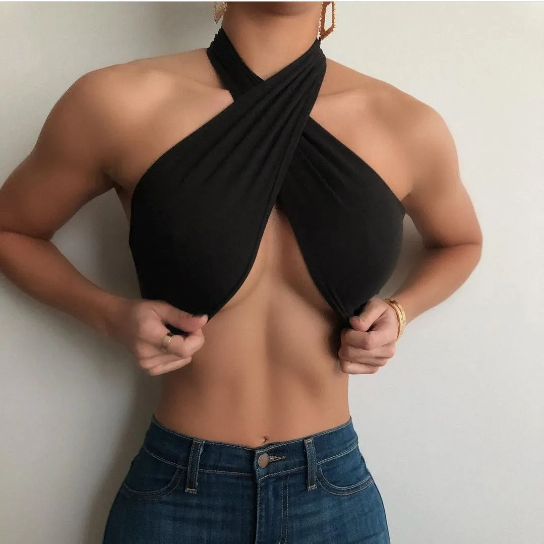 Women's Sexy Breast Wrap Strap Crop Top Solid Color One Piece Variable Style