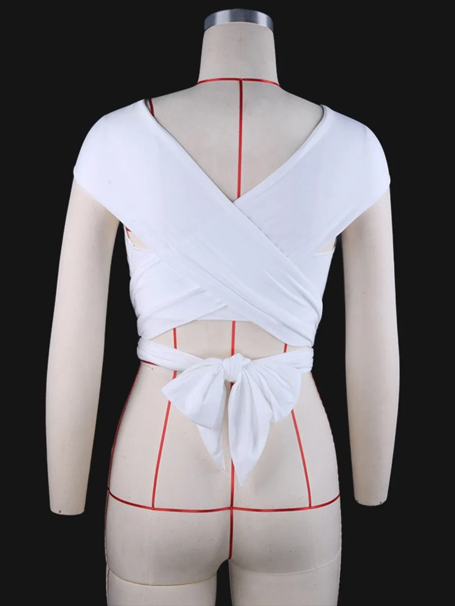Women's Sexy Breast Wrap Strap Crop Top Solid Color One Piece Variable Style