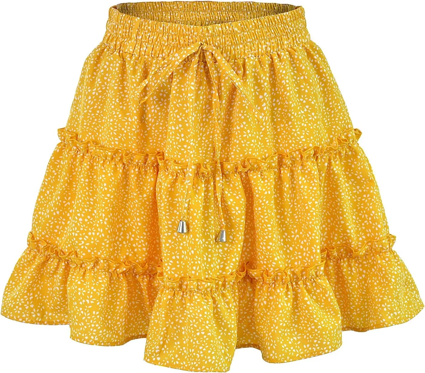 Women's Skirt Summer Flowers Printed High Waist Drawstring Layered Ruffles Boho A-Line Pleated Skater Mini Skirt (Color : D, Size : Medium)