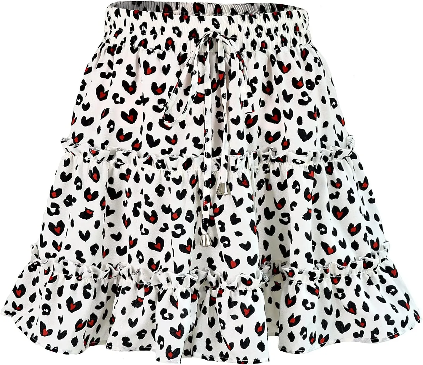 Women's Skirt Summer Flowers Printed High Waist Drawstring Layered Ruffles Boho A-Line Pleated Skater Mini Skirt (Color : F, Size : X-Large)