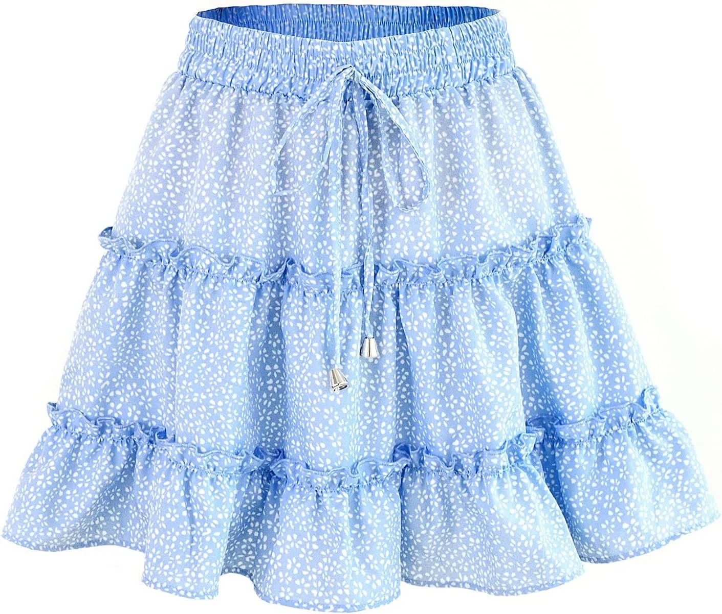 Women's Skirt Summer Flowers Printed High Waist Drawstring Layered Ruffles Boho A-Line Pleated Skater Mini Skirt (Color : G, Size : Small)