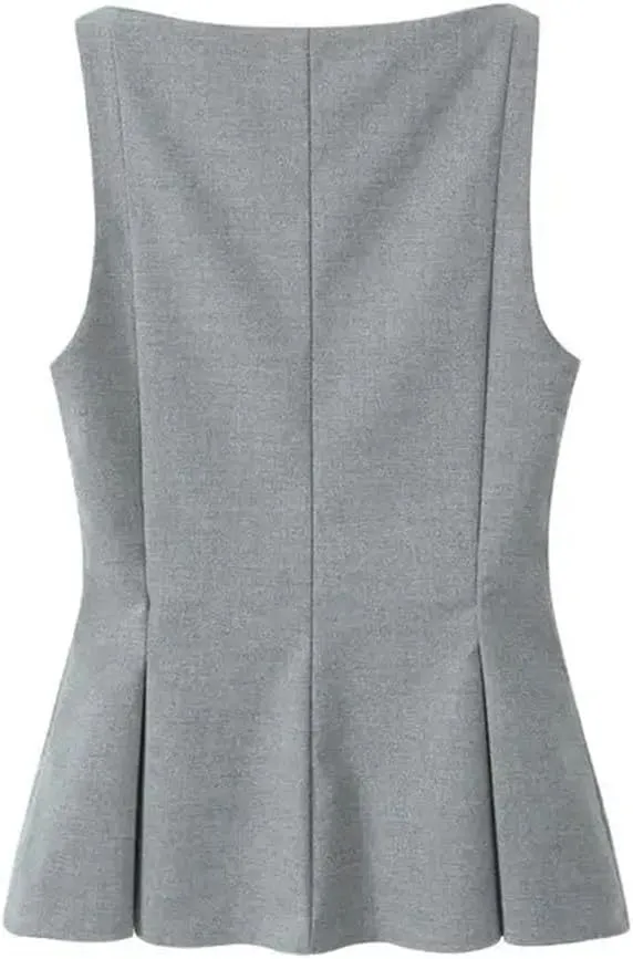Women's Sleeveless Double Breasted Ruffled Vest