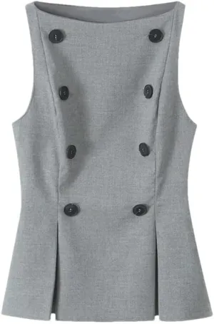 Women's Sleeveless Double Breasted Ruffled Vest