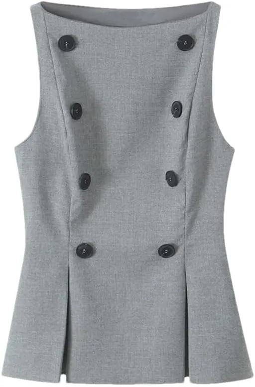 Women's Sleeveless Double Breasted Ruffled Vest
