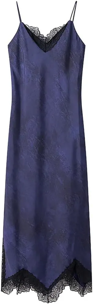 Women's Slim Fit Lace V-Neck Sleeveless Backless Midi Dress Floral Printed Beach Party Dress