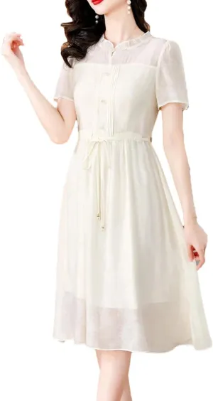 Women's Solid Midi Dress Summer Ruffled Sashes Sundress