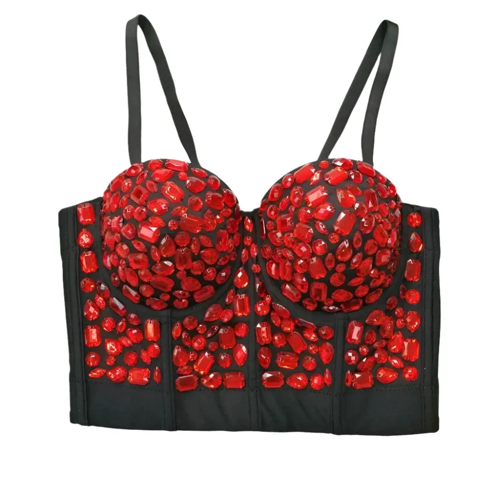 Women's Sparkling Rhinestone Corset Top - Sexy Push-Up Bustier, High-End Steampunk Party Lingerie