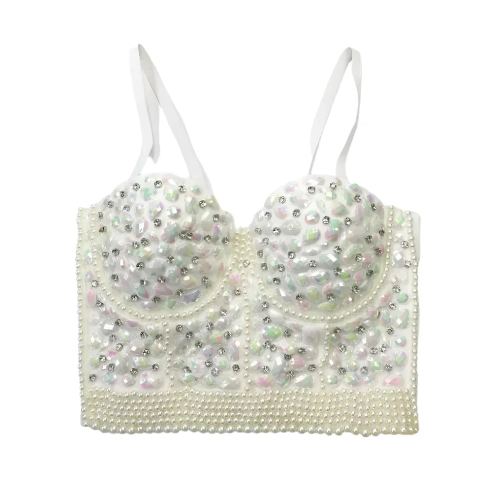 Women's Sparkling Rhinestone Corset Top - Sexy Push-Up Bustier, High-End Steampunk Party Lingerie