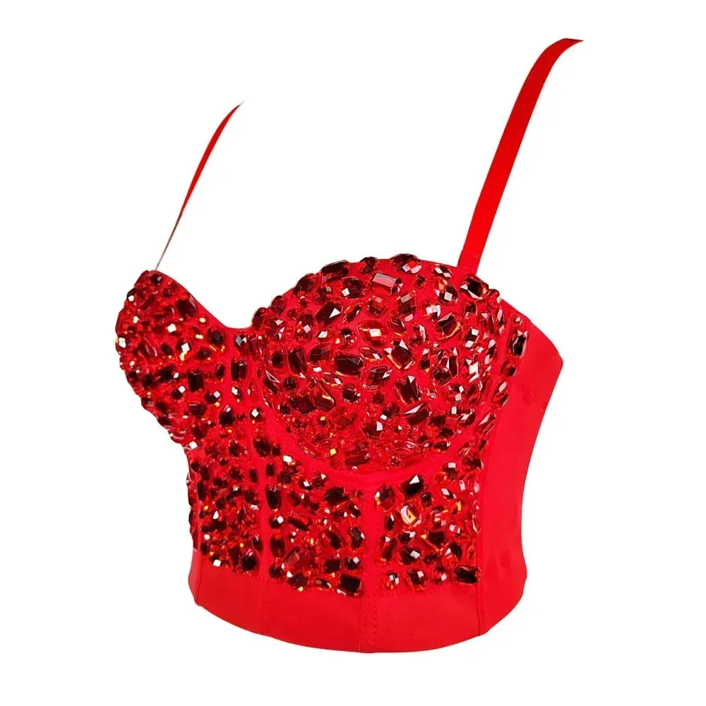 Women's Sparkling Rhinestone Corset Top - Sexy Push-Up Bustier, High-End Steampunk Party Lingerie