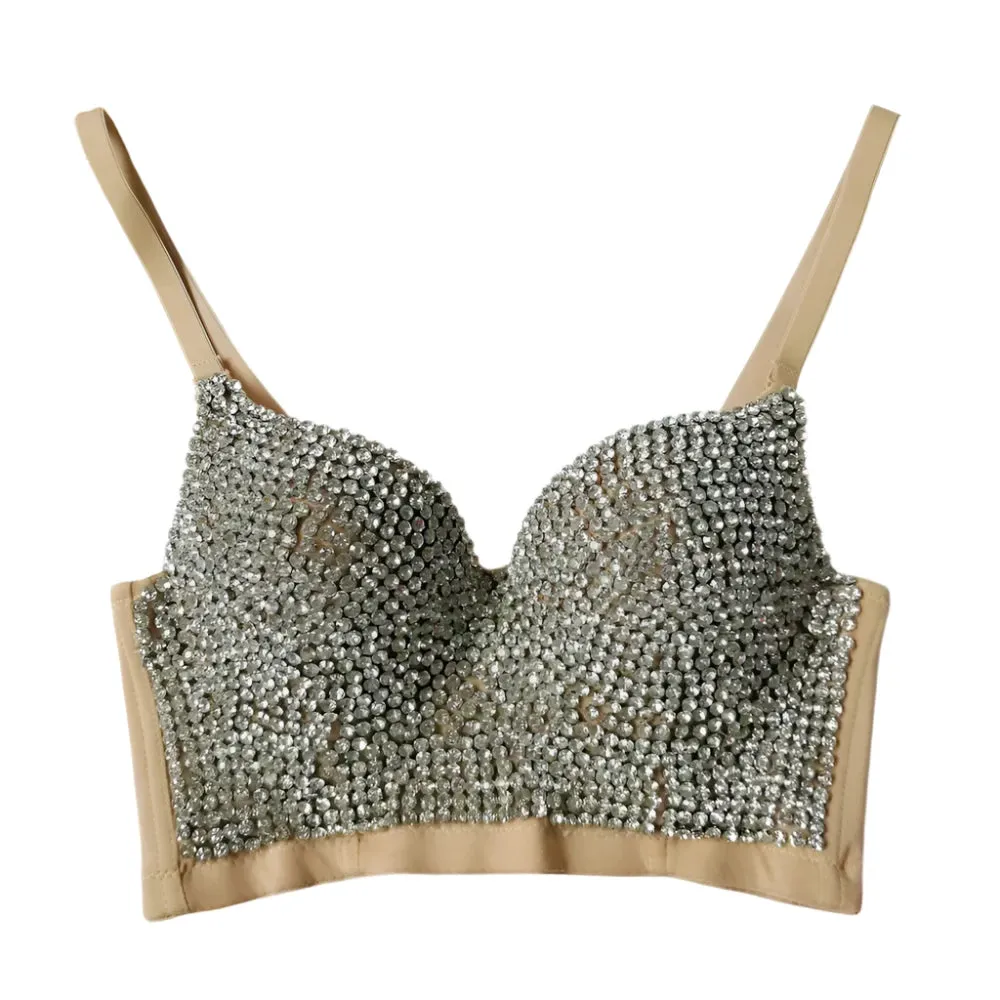 Women's Sparkling Rhinestone Corset Top - Sexy Push-Up Bustier, High-End Steampunk Party Lingerie