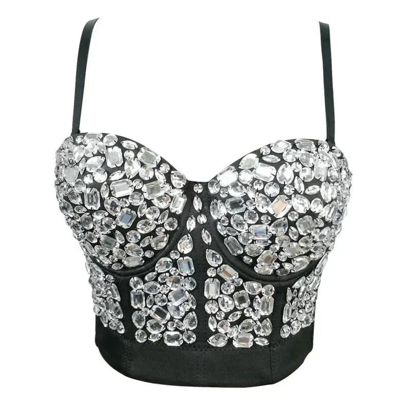Women's Sparkling Rhinestone Corset Top - Sexy Push-Up Bustier, High-End Steampunk Party Lingerie