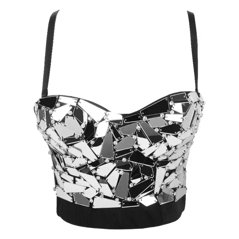 Women's Sparkling Rhinestone Corset Top - Sexy Push-Up Bustier, High-End Steampunk Party Lingerie
