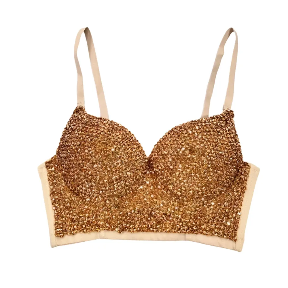 Women's Sparkling Rhinestone Corset Top - Sexy Push-Up Bustier, High-End Steampunk Party Lingerie