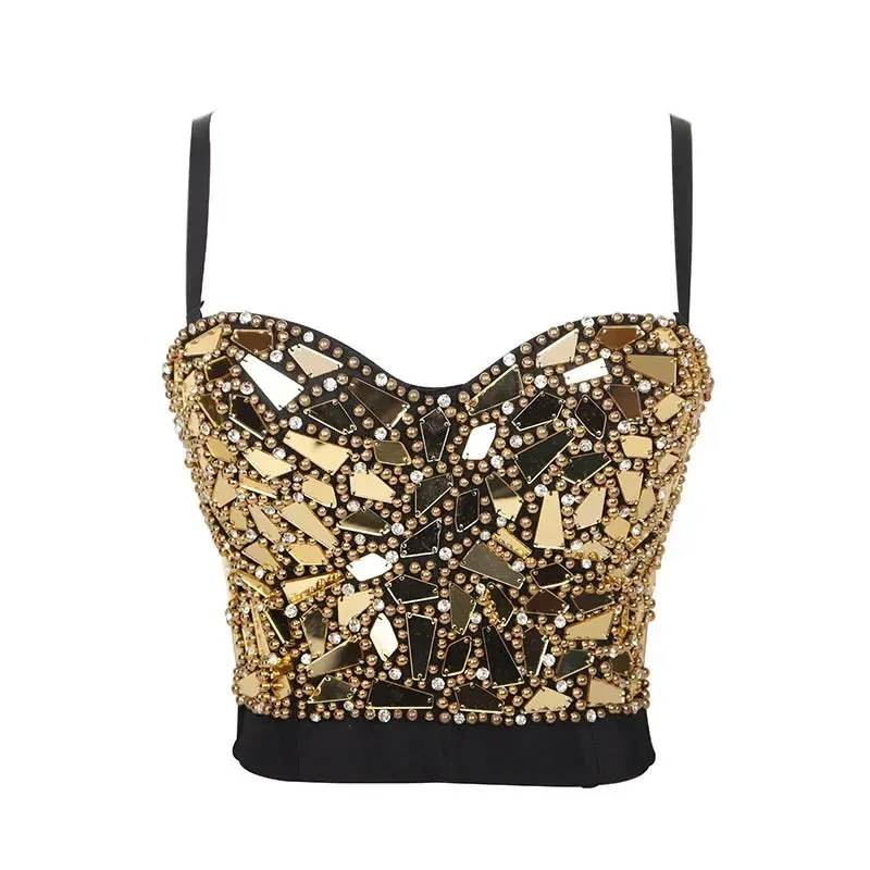 Women's Sparkling Rhinestone Corset Top - Sexy Push-Up Bustier, High-End Steampunk Party Lingerie