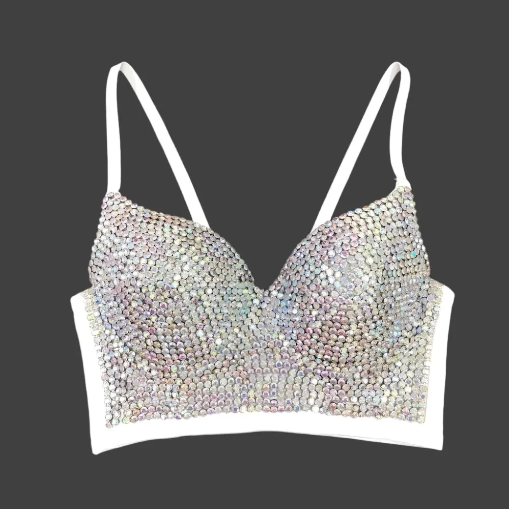 Women's Sparkling Rhinestone Corset Top - Sexy Push-Up Bustier, High-End Steampunk Party Lingerie