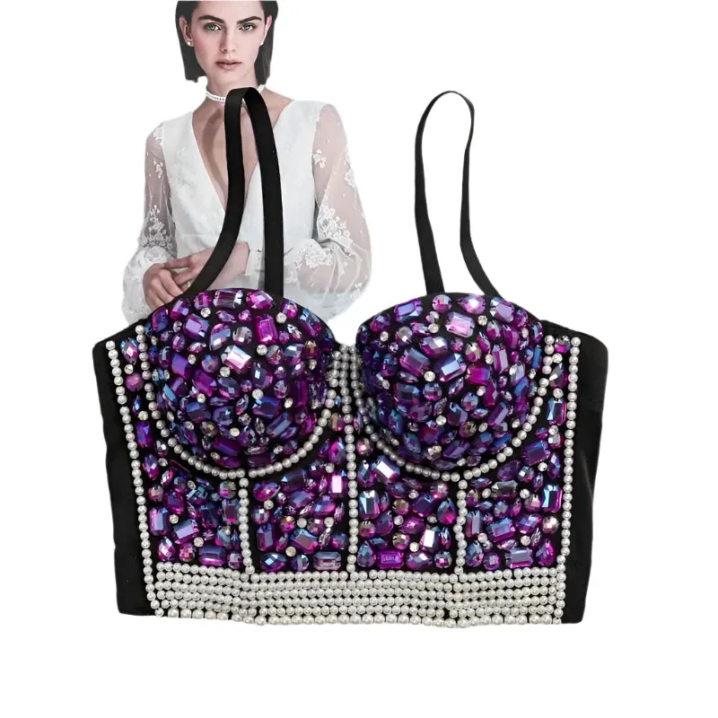Women's Sparkling Rhinestone Corset Top - Sexy Push-Up Bustier, High-End Steampunk Party Lingerie