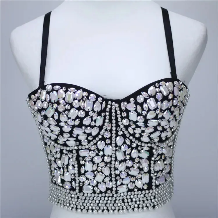 Women's Sparkling Rhinestone Corset Top - Sexy Push-Up Bustier, High-End Steampunk Party Lingerie