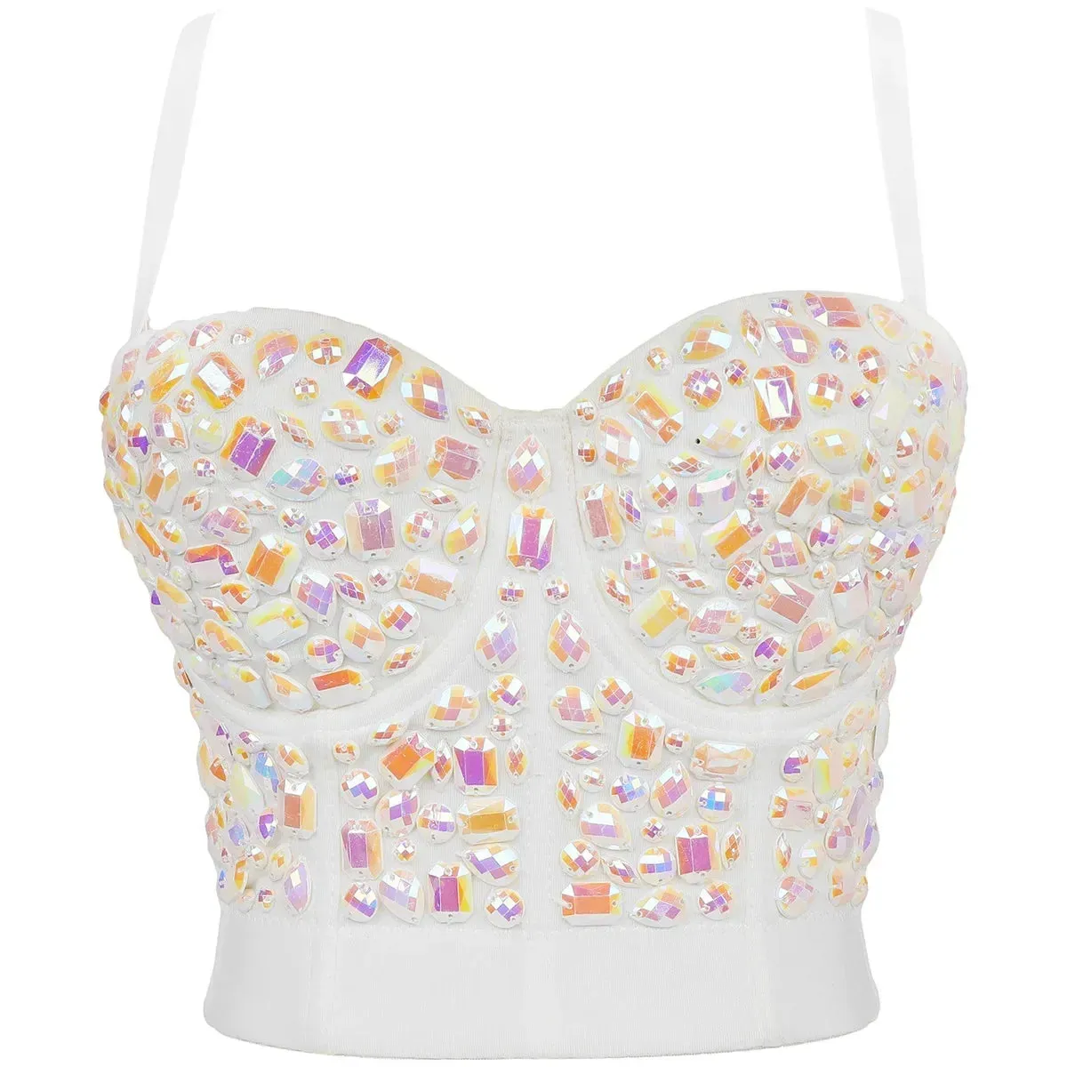 Women's Sparkling Rhinestone Corset Top - Sexy Push-Up Bustier, High-End Steampunk Party Lingerie