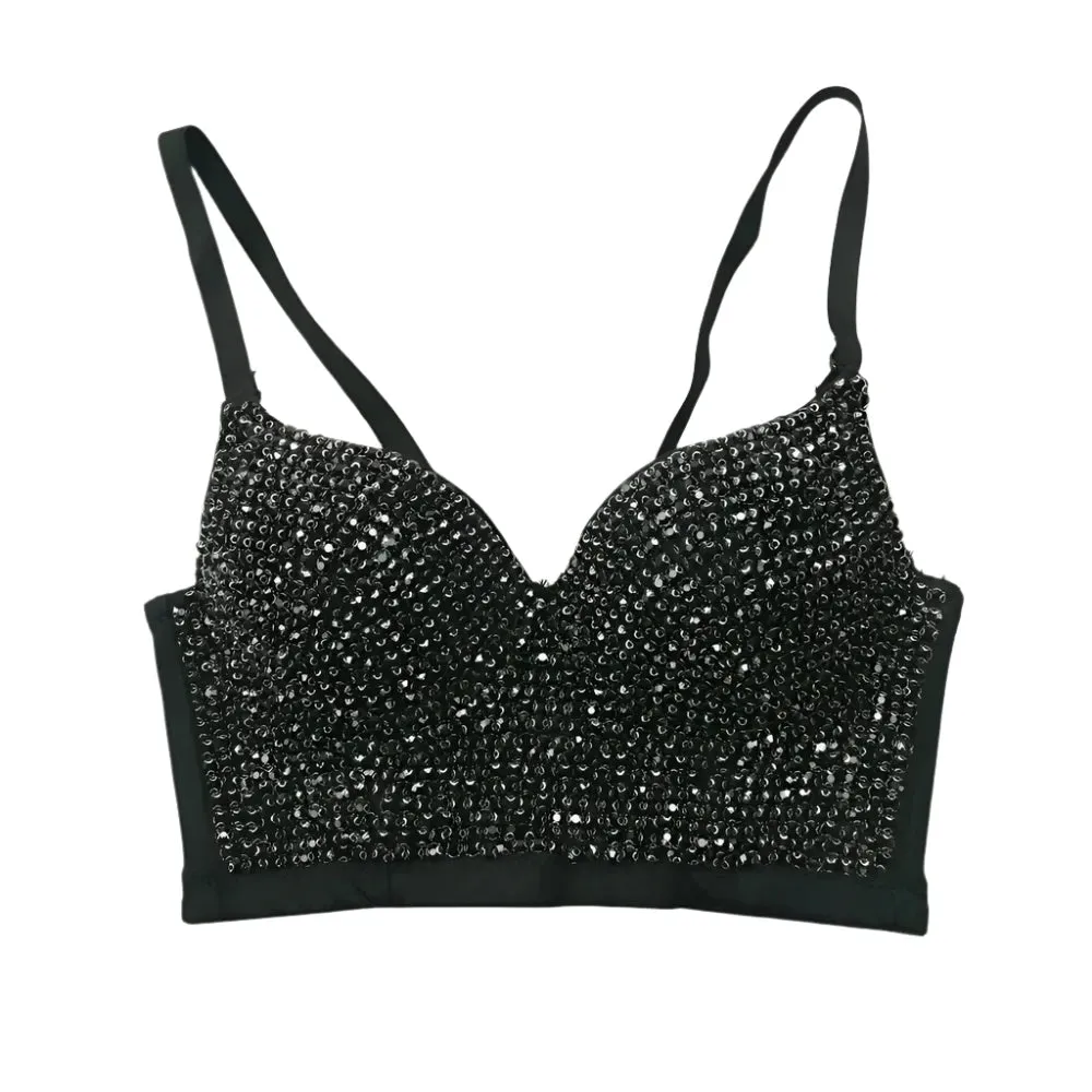 Women's Sparkling Rhinestone Corset Top - Sexy Push-Up Bustier, High-End Steampunk Party Lingerie