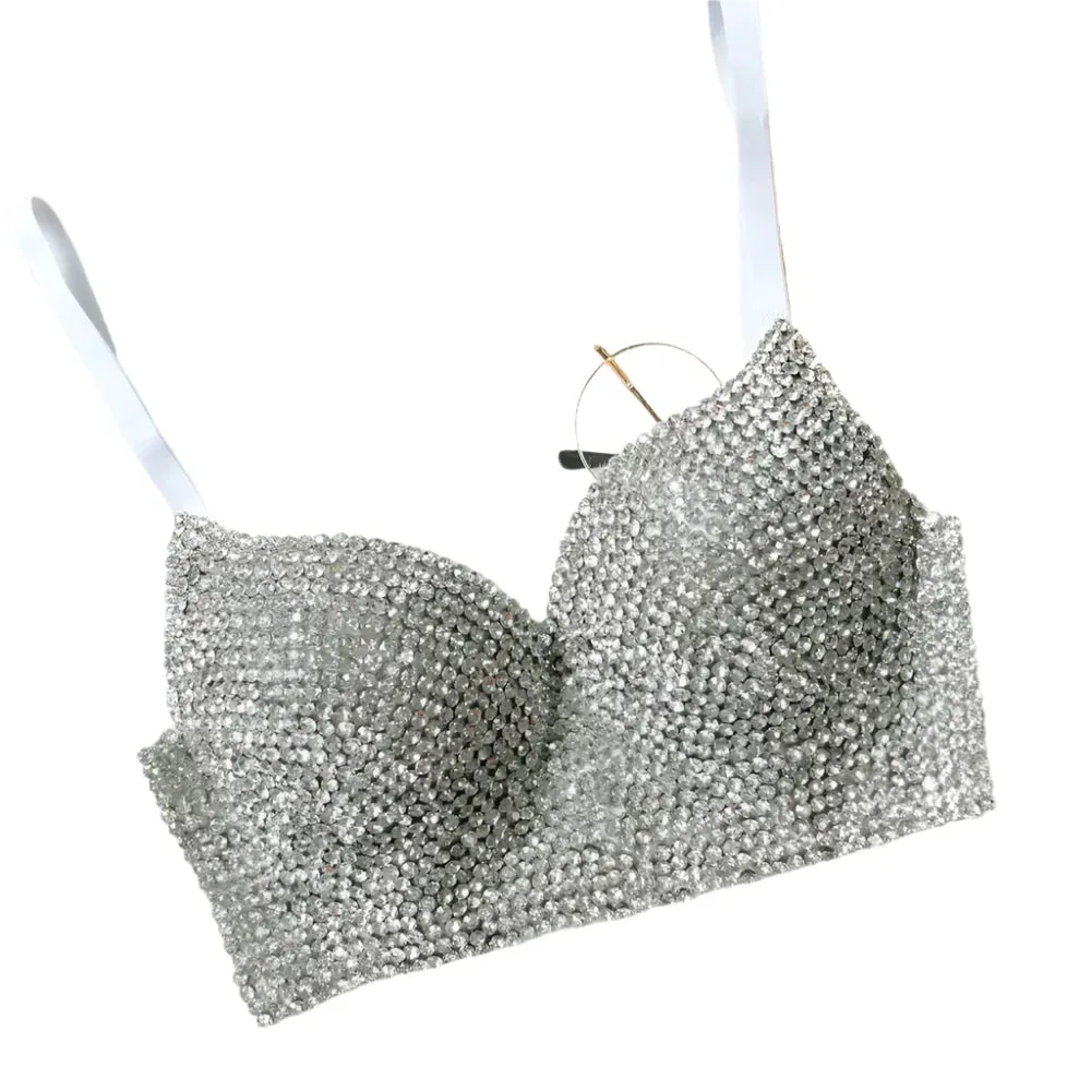 Women's Sparkling Rhinestone Corset Top - Sexy Push-Up Bustier, High-End Steampunk Party Lingerie