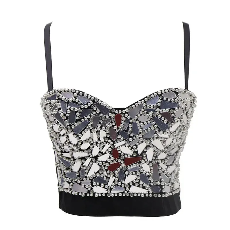 Women's Sparkling Rhinestone Corset Top - Sexy Push-Up Bustier, High-End Steampunk Party Lingerie