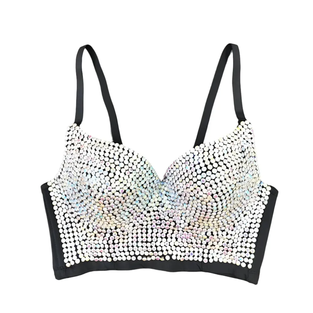Women's Sparkling Rhinestone Corset Top - Sexy Push-Up Bustier, High-End Steampunk Party Lingerie