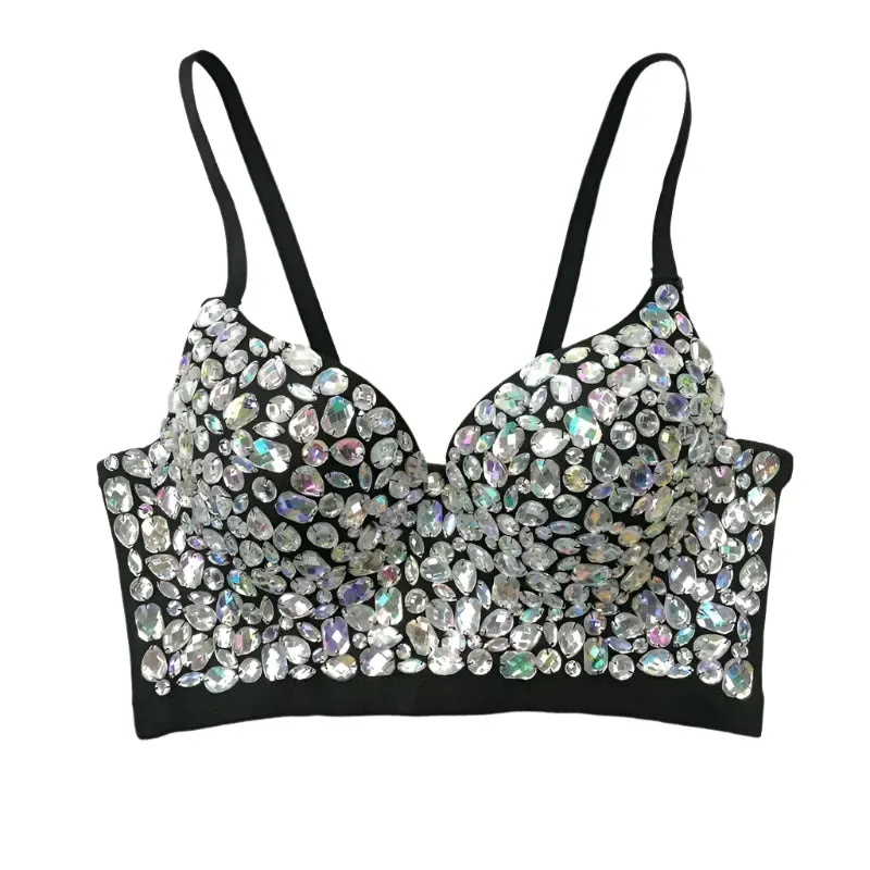 Women's Sparkling Rhinestone Corset Top - Sexy Push-Up Bustier, High-End Steampunk Party Lingerie