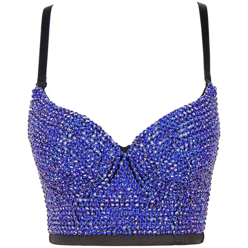 Women's Sparkling Rhinestone Corset Top - Sexy Push-Up Bustier, High-End Steampunk Party Lingerie