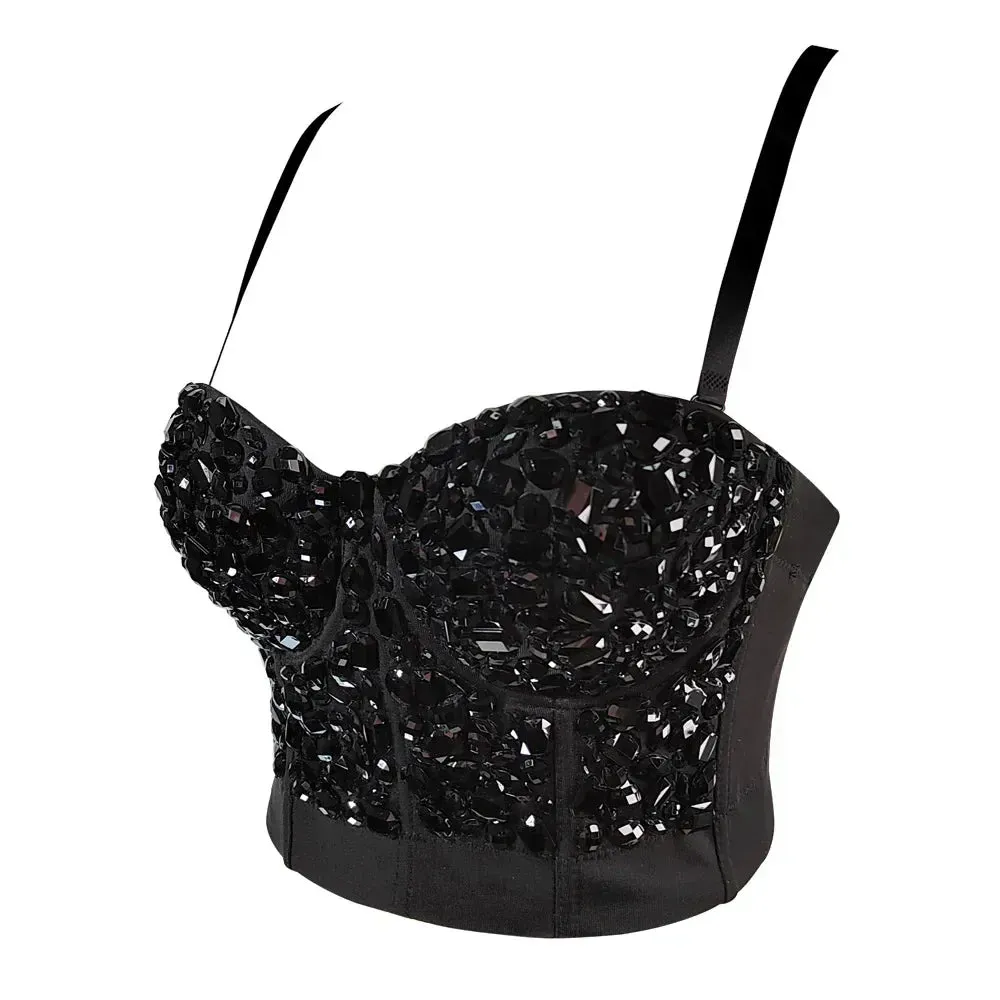 Women's Sparkling Rhinestone Corset Top - Sexy Push-Up Bustier, High-End Steampunk Party Lingerie
