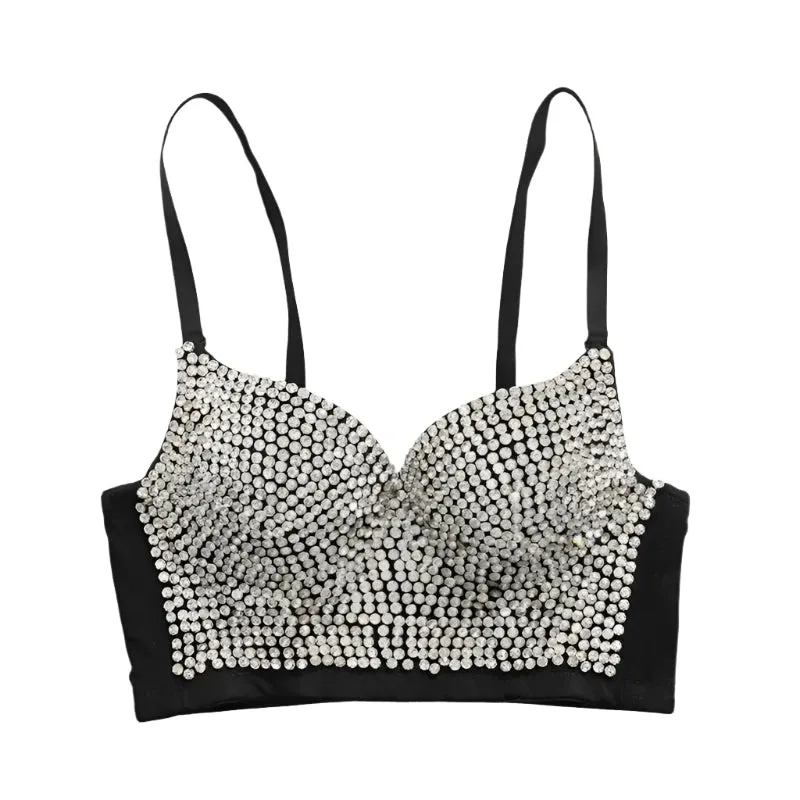 Women's Sparkling Rhinestone Corset Top - Sexy Push-Up Bustier, High-End Steampunk Party Lingerie