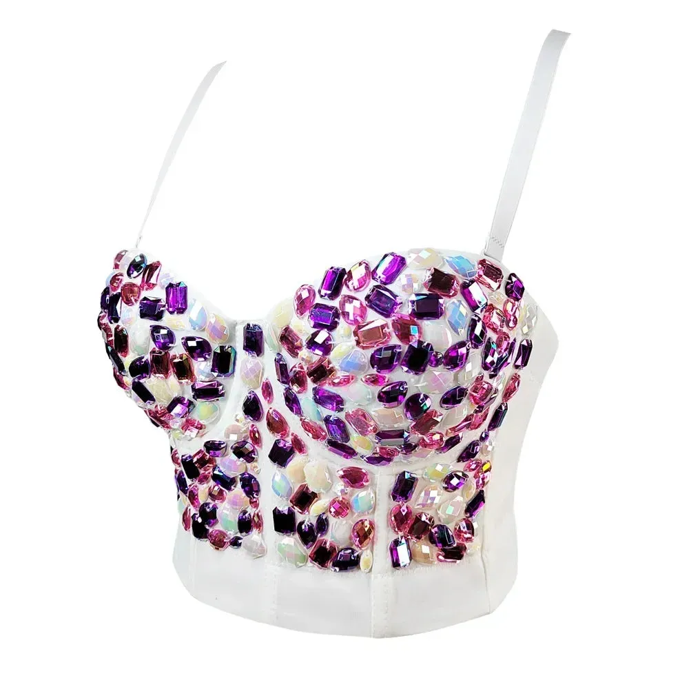Women's Sparkling Rhinestone Corset Top - Sexy Push-Up Bustier, High-End Steampunk Party Lingerie