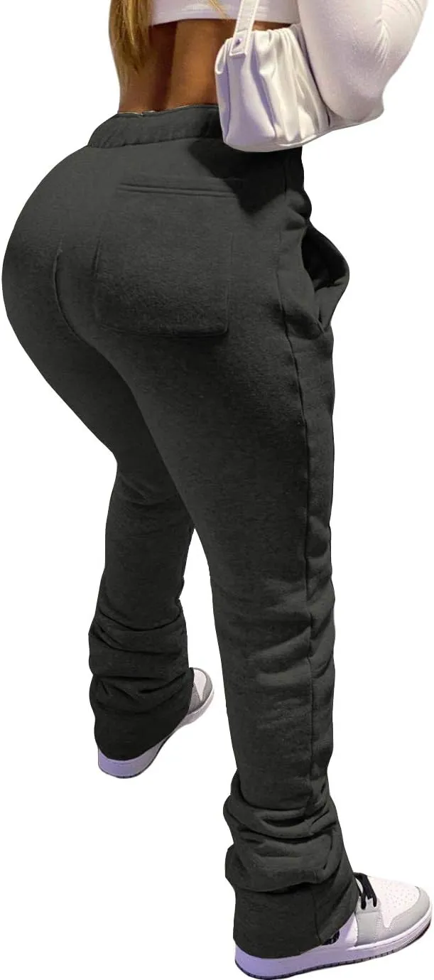 Womens Stacked Fleece Sweatpants Sherpa Lined Thicked Warm Athletic Active Jogger Ruched Lounge Pants