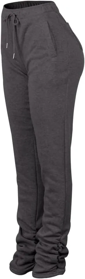 Womens Stacked Fleece Sweatpants Sherpa Lined Thicked Warm Athletic Active Jogger Ruched Lounge Pants