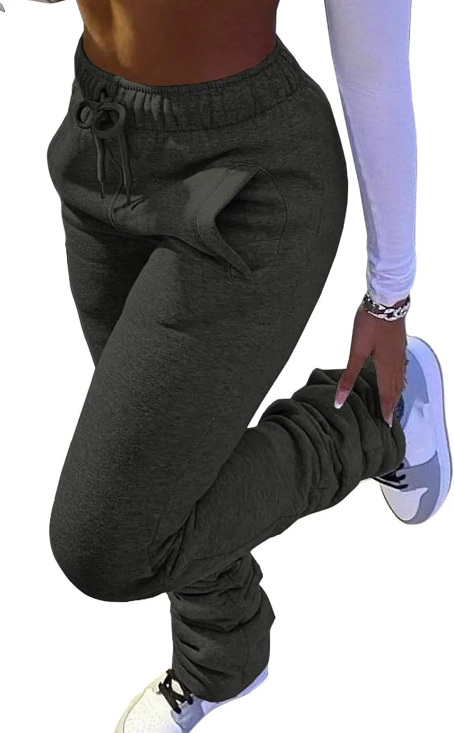 Womens Stacked Fleece Sweatpants Sherpa Lined Thicked Warm Athletic Active Jogger Ruched Lounge Pants