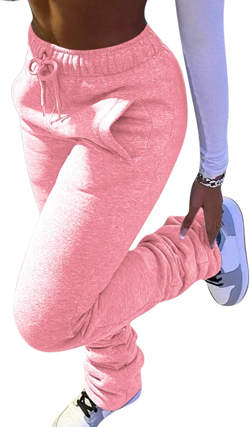 Womens Stacked Fleece Sweatpants Sherpa Lined Thicked Warm Athletic Active Jogger Ruched Lounge Pants