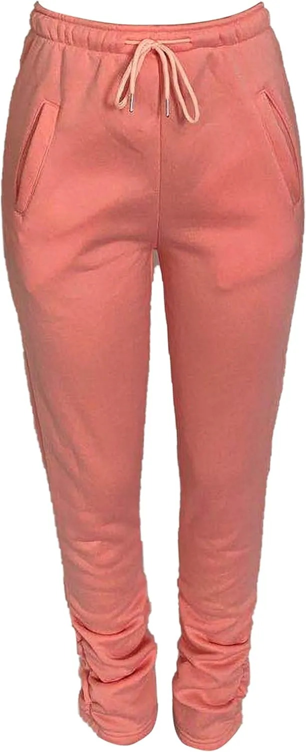 Womens Stacked Fleece Sweatpants Sherpa Lined Thicked Warm Athletic Active Jogger Ruched Lounge Pants