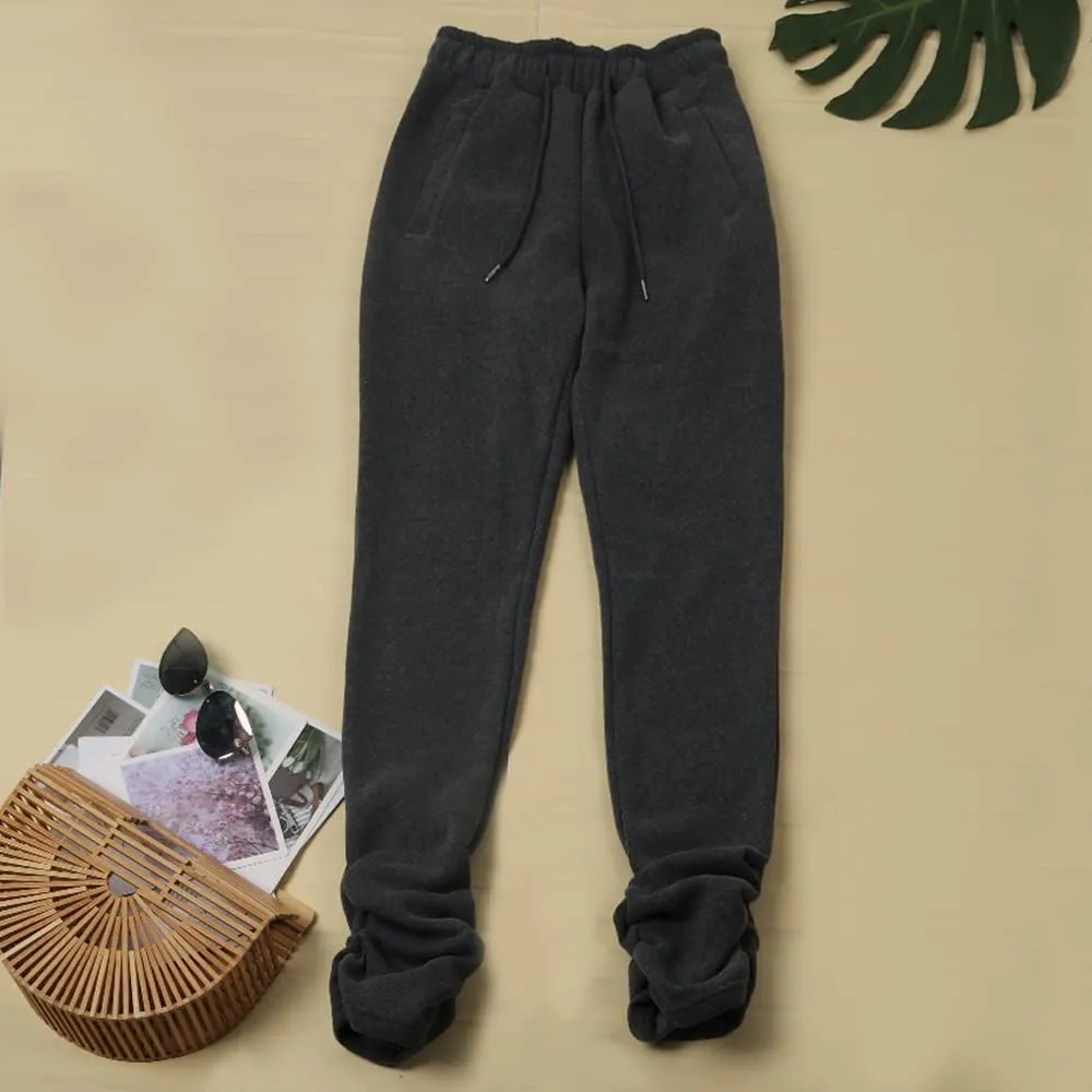 Womens Stacked Fleece Sweatpants Sherpa Lined Thicked Warm Athletic Active Jogger Ruched Lounge Pants