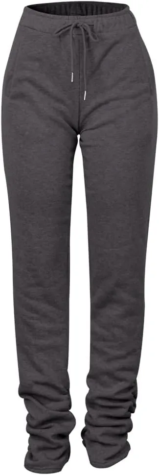Womens Stacked Fleece Sweatpants Sherpa Lined Thicked Warm Athletic Active Jogger Ruched Lounge Pants