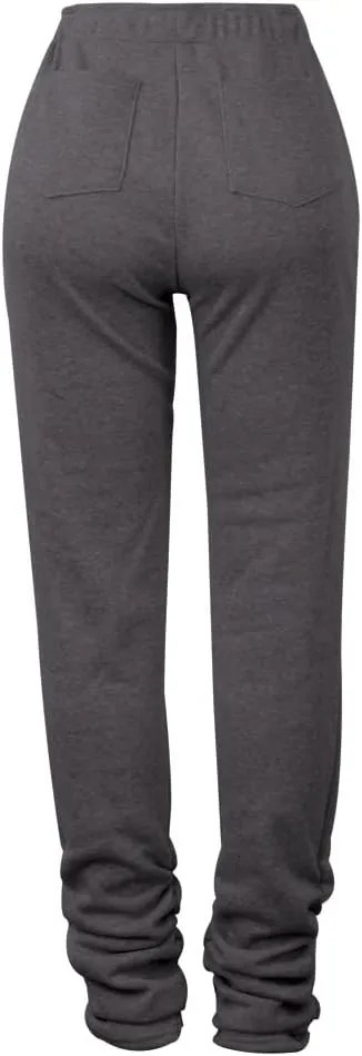 Womens Stacked Fleece Sweatpants Sherpa Lined Thicked Warm Athletic Active Jogger Ruched Lounge Pants