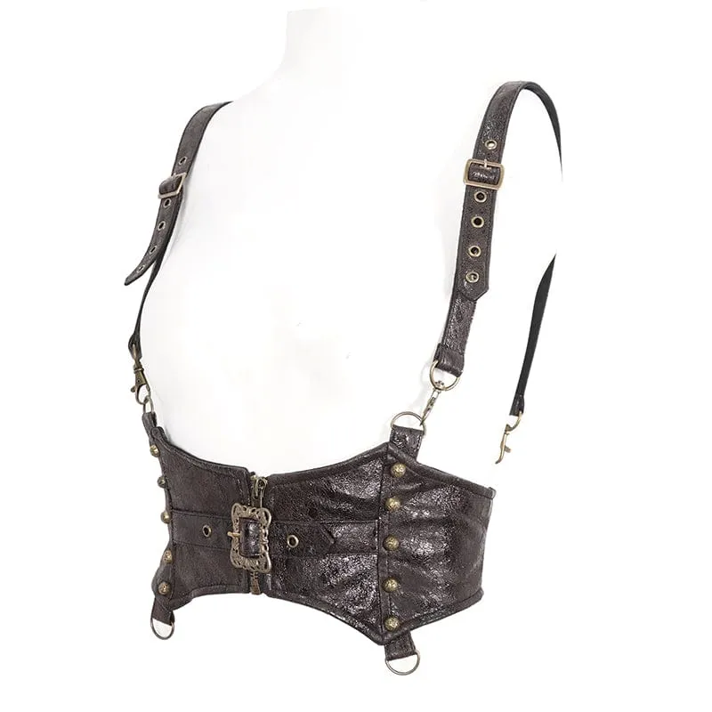 Women's Steampunk Buckle Faux Leather Underbust Corset