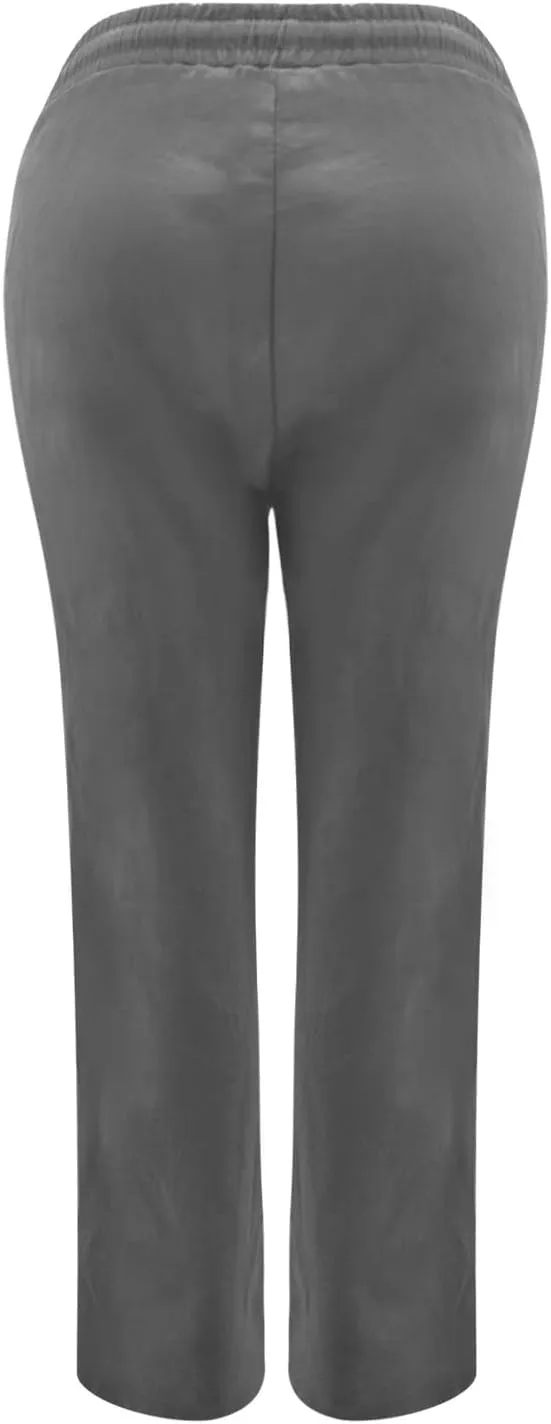 Womens Summer Fashion Linen Cotton Pants Casual Drawstring High Waist Loose Fit Beach Vacation Trousers with Pockets
