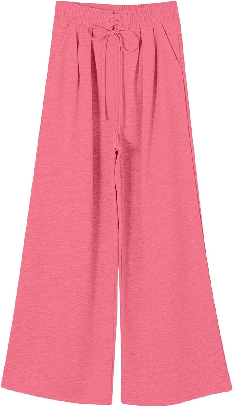 Womens Sweatpants Baggy Drawstring High Waisted Wide Leg Sweat Pants Oversized Fleece Joggers with Pockets