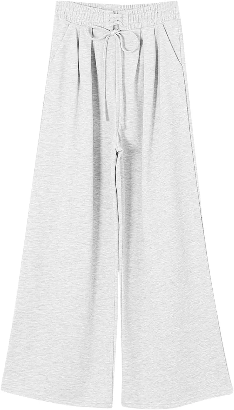Womens Sweatpants Baggy Drawstring High Waisted Wide Leg Sweat Pants Oversized Fleece Joggers with Pockets